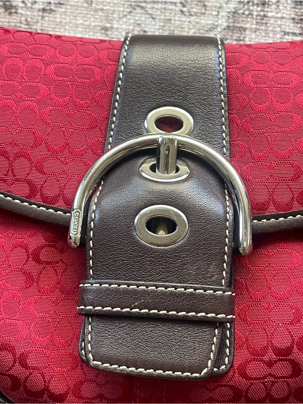Coach Y2K Red SoHo Hobo Mini Flap Canvas Monogram Bag - Picture 3 of 15